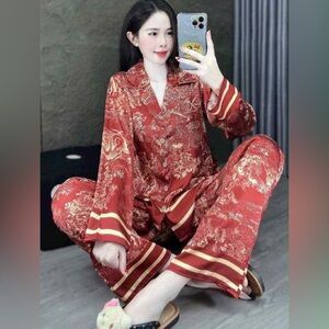 Elegant Red Satin Pajama Set